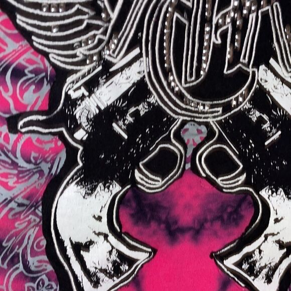 Panhandle Slim t-shirt! EUC! SizeXL! Beaded front and back! Pink/Black! - Picture 4 of 5